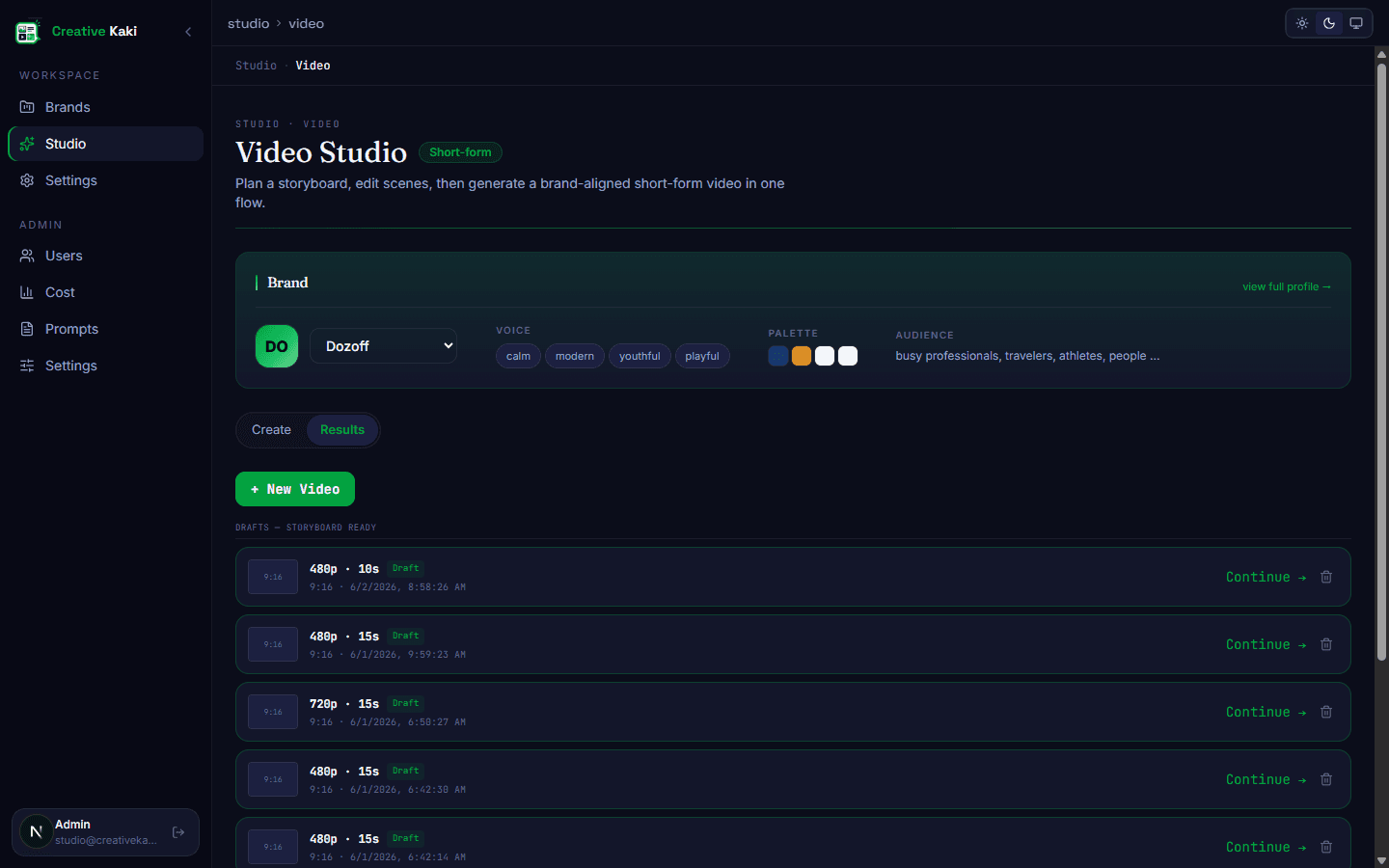 Video studio turning a storyboard into a brand-aligned short-form video